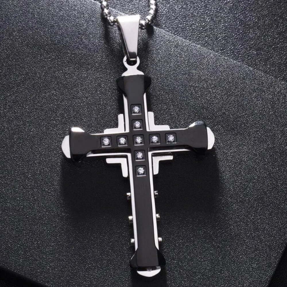 ❤️Fashion cross charm Jesus Rhinestone Pendant Necklace for women/menN90201P132